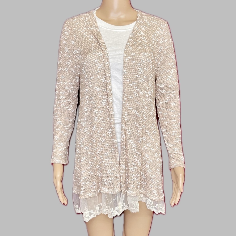 Light Knit Mesh Embroidered Open Front Cardigan XL